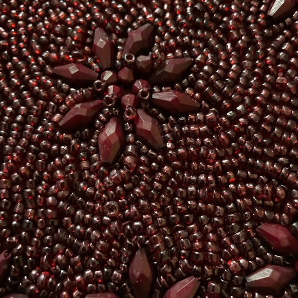 From You to India Hand Beaded Flower Purse, Solid Burgundy, Floral Design. - Picture 4 of 7